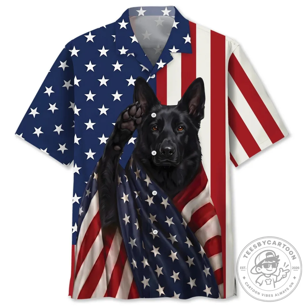 Black German Shepherd Dog American Flag Patriotic Hawaiian Shirt Black German Shepherd Dog American Flag Patriotic Hawaiian Shirt