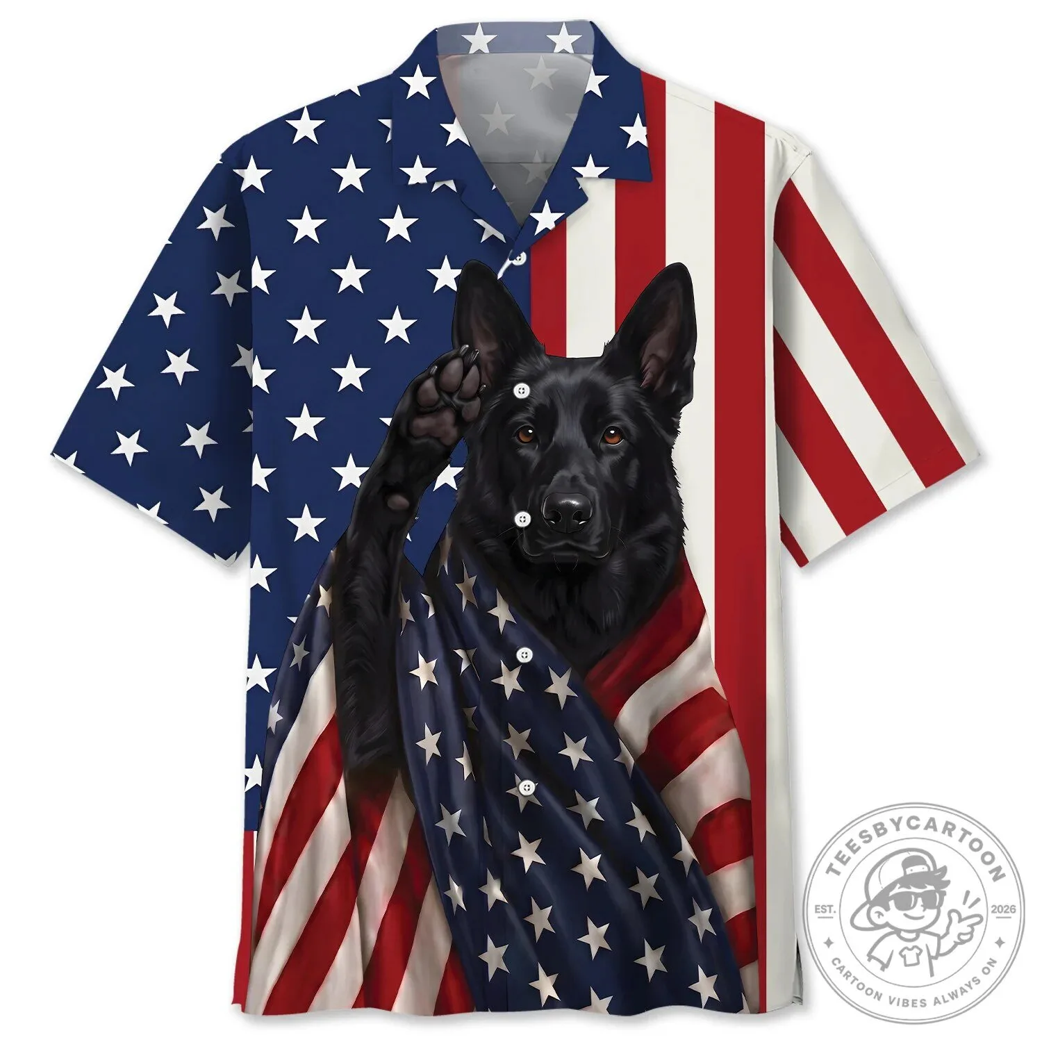 Black German Shepherd Dog American Flag Patriotic Hawaiian Shirt