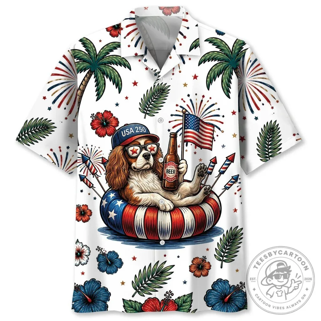 Cavalier King Charles Spaniel Patriotic Fourth of July Hawaiian Shirt Cavalier King Charles Spaniel Patriotic Fourth of July Hawaiian Shirt