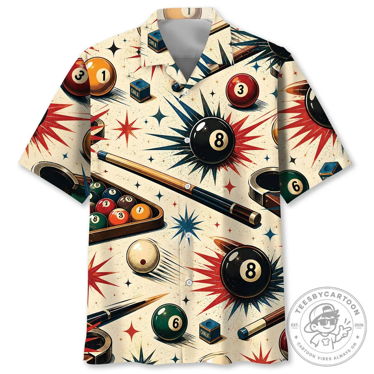 Vintage Billiard Pool Balls and Cues Hawaiian Shirt for Men