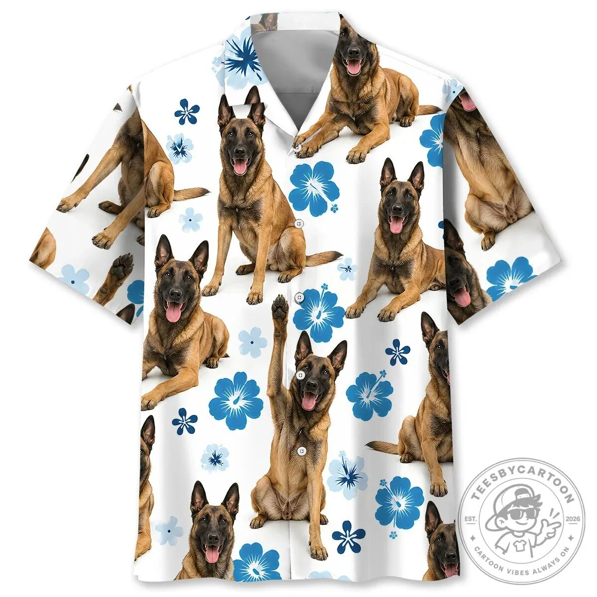 Belgian Malinois Dog Blue Hibiscus Flower Pattern Hawaiian Shirt 1 Belgian Malinois Dog Blue Hibiscus Flower Pattern Hawaiian Shirt