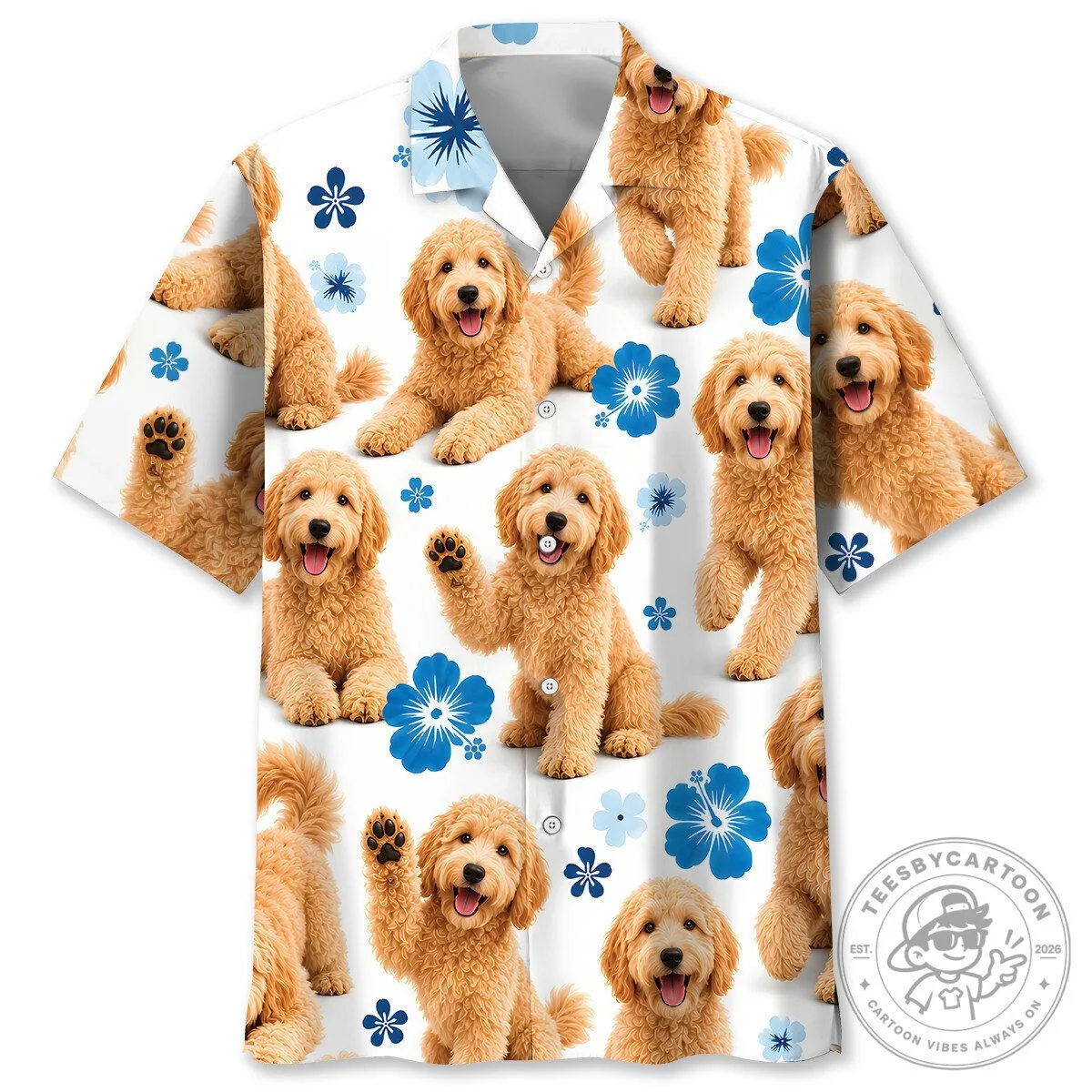 Cute Goldendoodle Blue Hibiscus Pattern Hawaiian Shirt 1 Cute Goldendoodle Blue Hibiscus Pattern Hawaiian Shirt