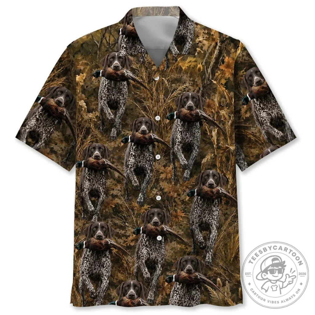 German Shorthaired Pointer Hunting Pheasant Camouflage Hawaiian Shirt German Shorthaired Pointer Hunting Pheasant Camouflage Hawaiian Shirt