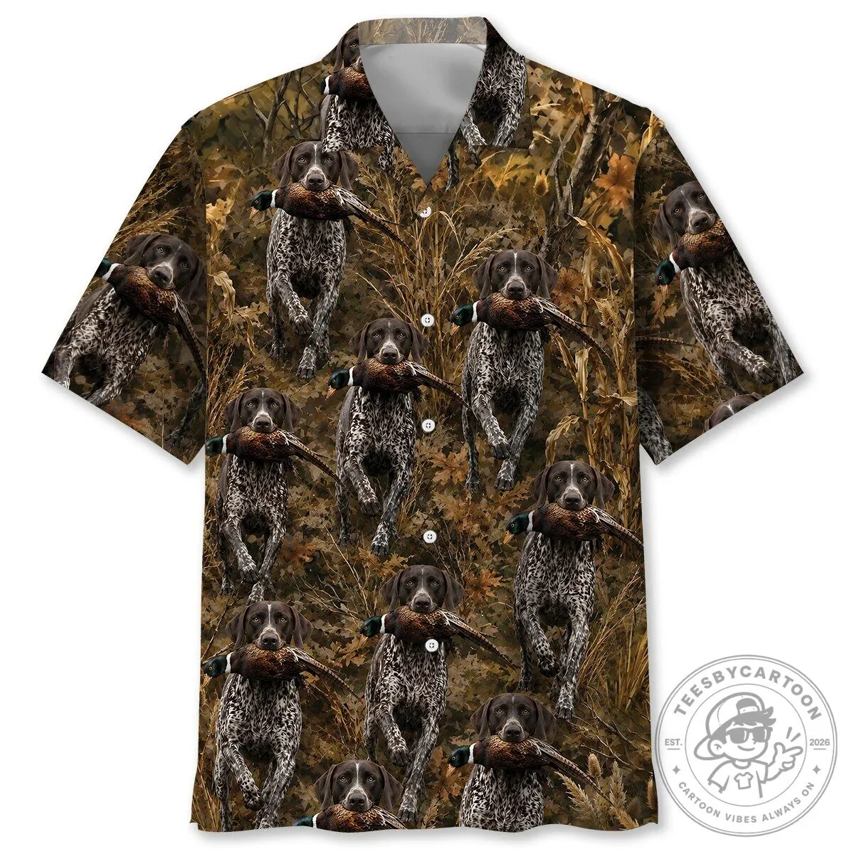 German Shorthaired Pointer Hunting Pheasant Camouflage Hawaiian Shirt 1 German Shorthaired Pointer Hunting Pheasant Camouflage Hawaiian Shirt