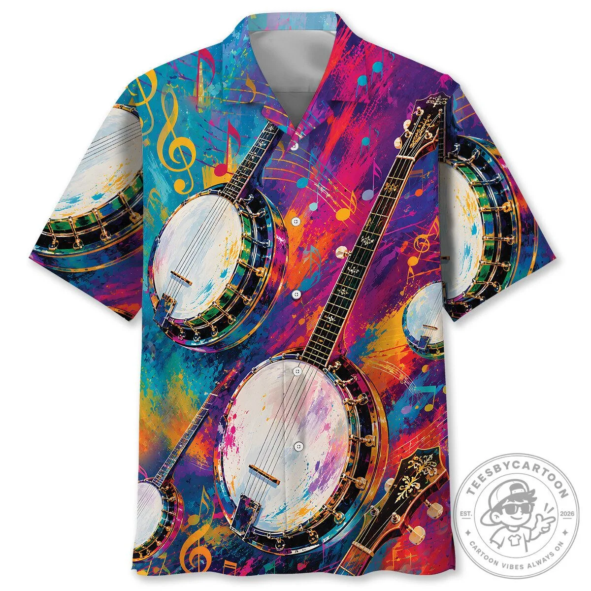 Colorful Banjo Vintage Art Musical Instrument Hawaiian Shirt