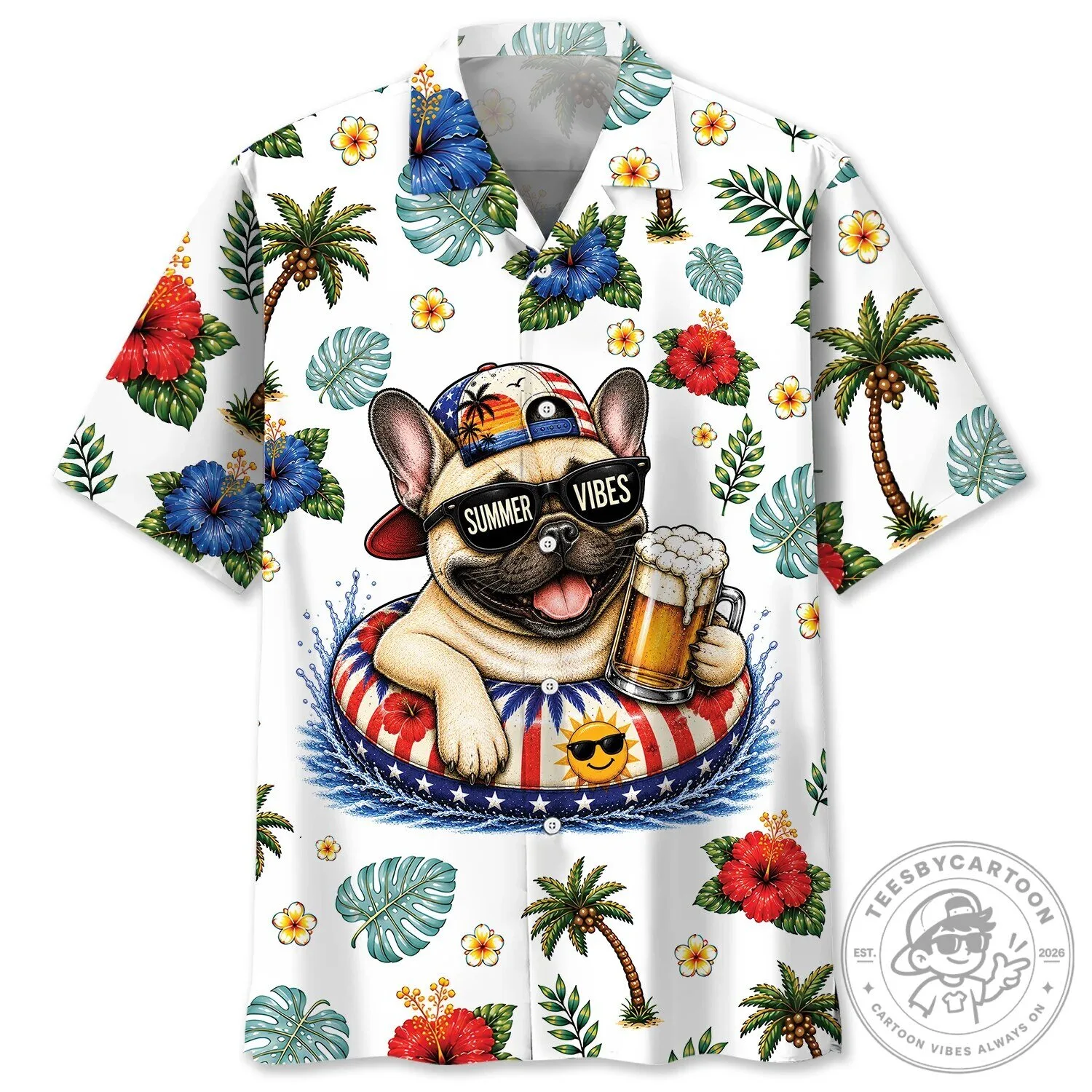 Funny French Bulldog Summer Vibes Hawaiian Shirt for Men and Women