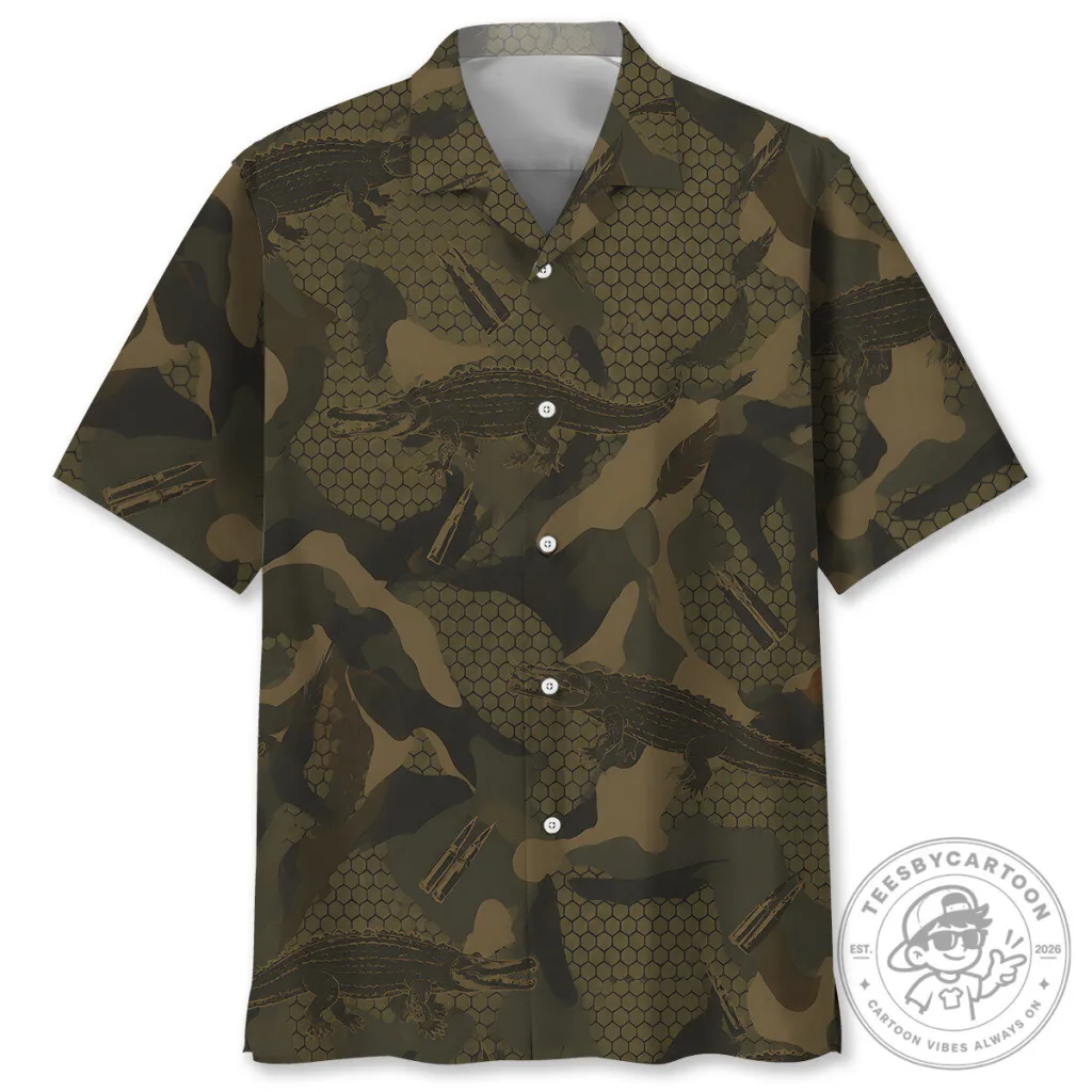 Alligator Hunting Camouflage Pattern Men's Short Sleeve Hawaiian Shirt Alligator Hunting Camouflage Pattern Men's Short Sleeve Hawaiian Shirt