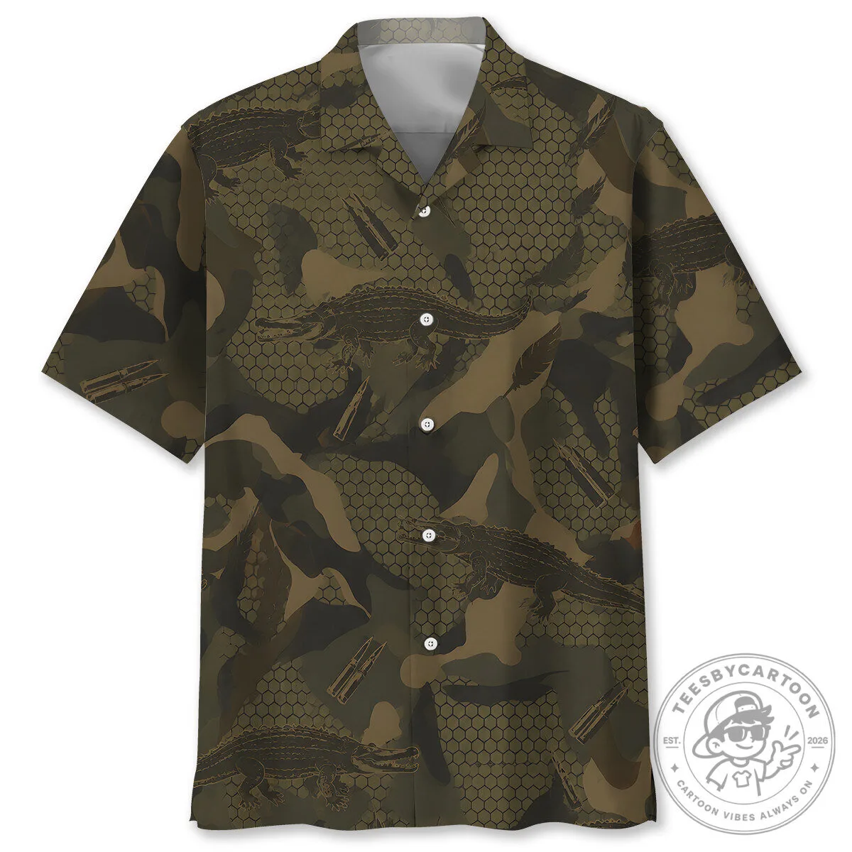 Alligator Hunting Camouflage Pattern Men's Short Sleeve Hawaiian Shirt 1 Alligator Hunting Camouflage Pattern Men