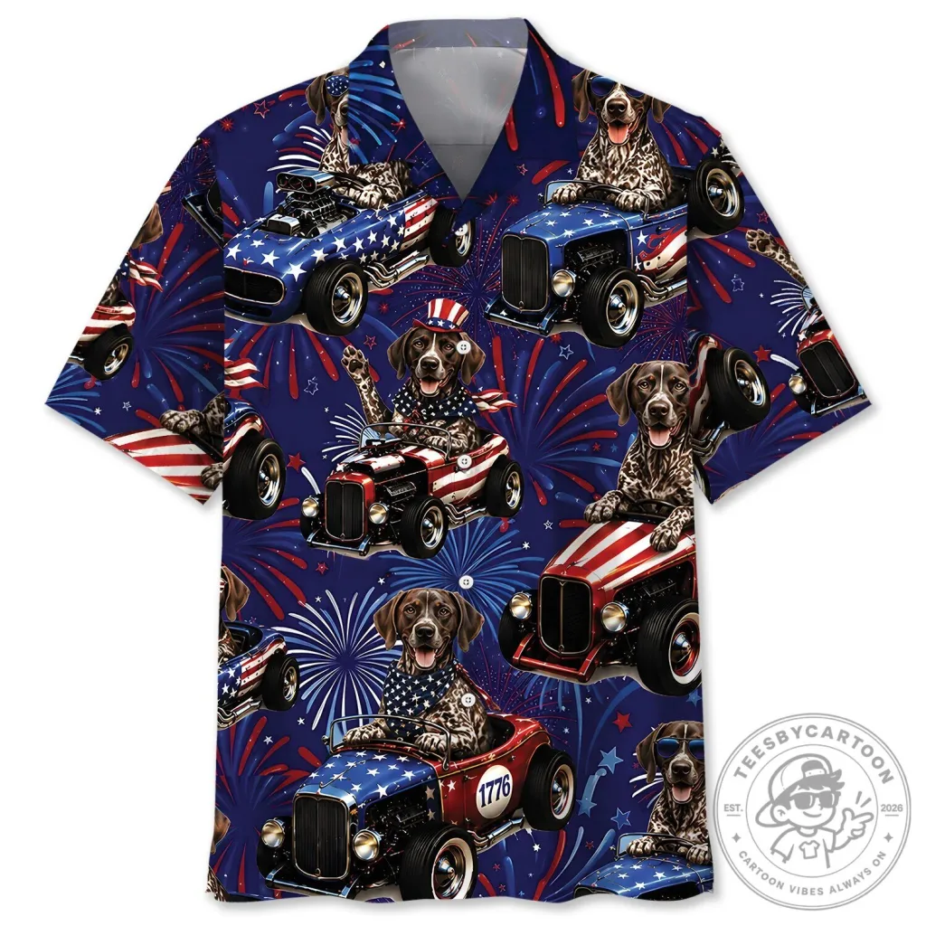 Fourth Of July German Shorthaired Pointer Hot Rod Hawaiian Shirt Fourth Of July German Shorthaired Pointer Hot Rod Hawaiian Shirt