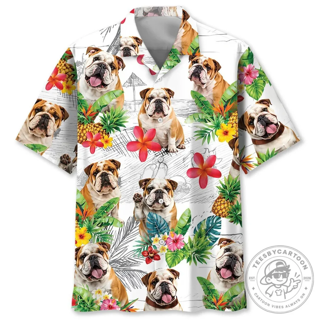 English Bulldog Tropical Beach Summer Hawaiian Shirt English Bulldog Tropical Beach Summer Hawaiian Shirt