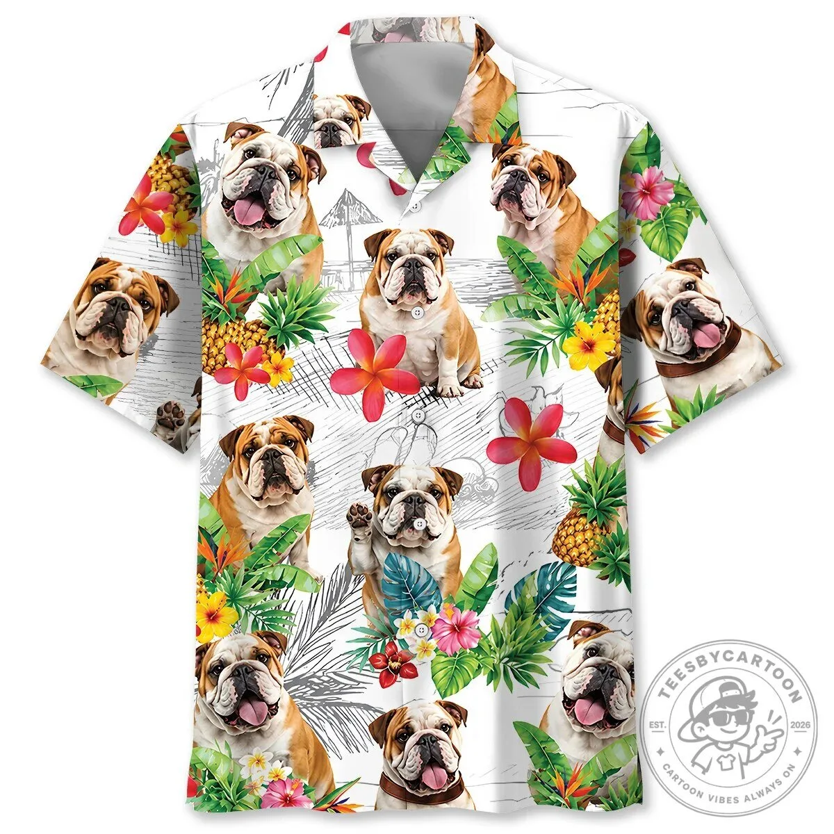 English Bulldog Tropical Beach Summer Hawaiian Shirt