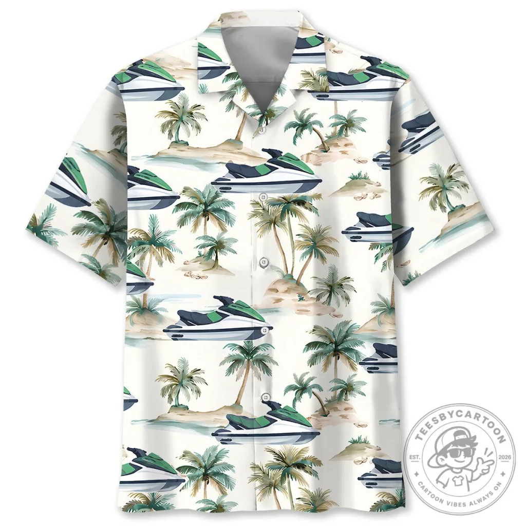 Jet Ski Tropical Island Beach Summer Hawaiian Shirt Jet Ski Tropical Island Beach Summer Hawaiian Shirt