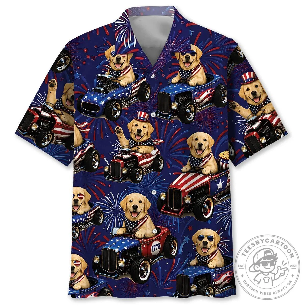 Fourth of July Labrador Retriever Hot Rod Patriotic Hawaiian Shirt 1 Fourth of July Labrador Retriever Hot Rod Patriotic Hawaiian Shirt