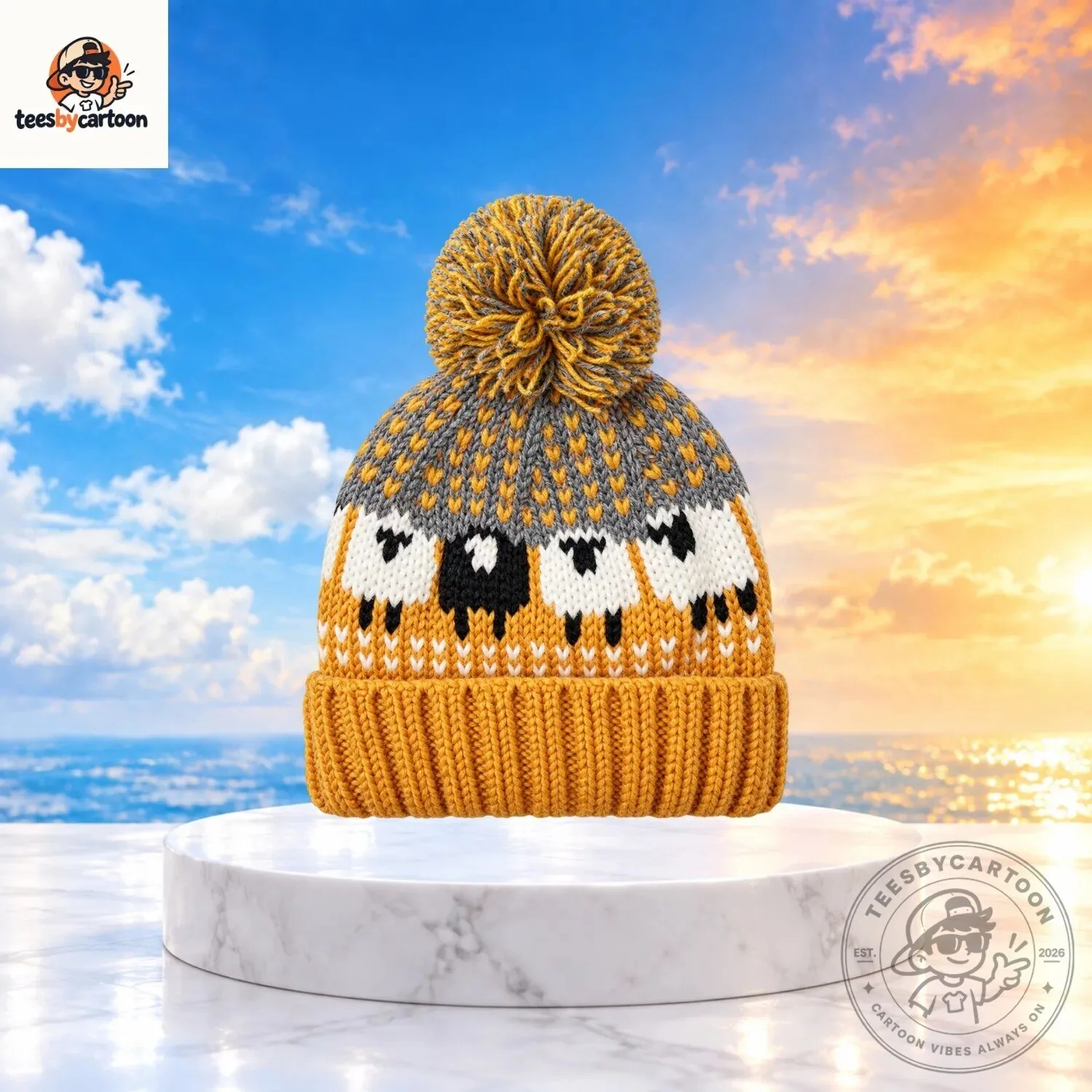 Chunky Knitted Sheep Bobble Hat