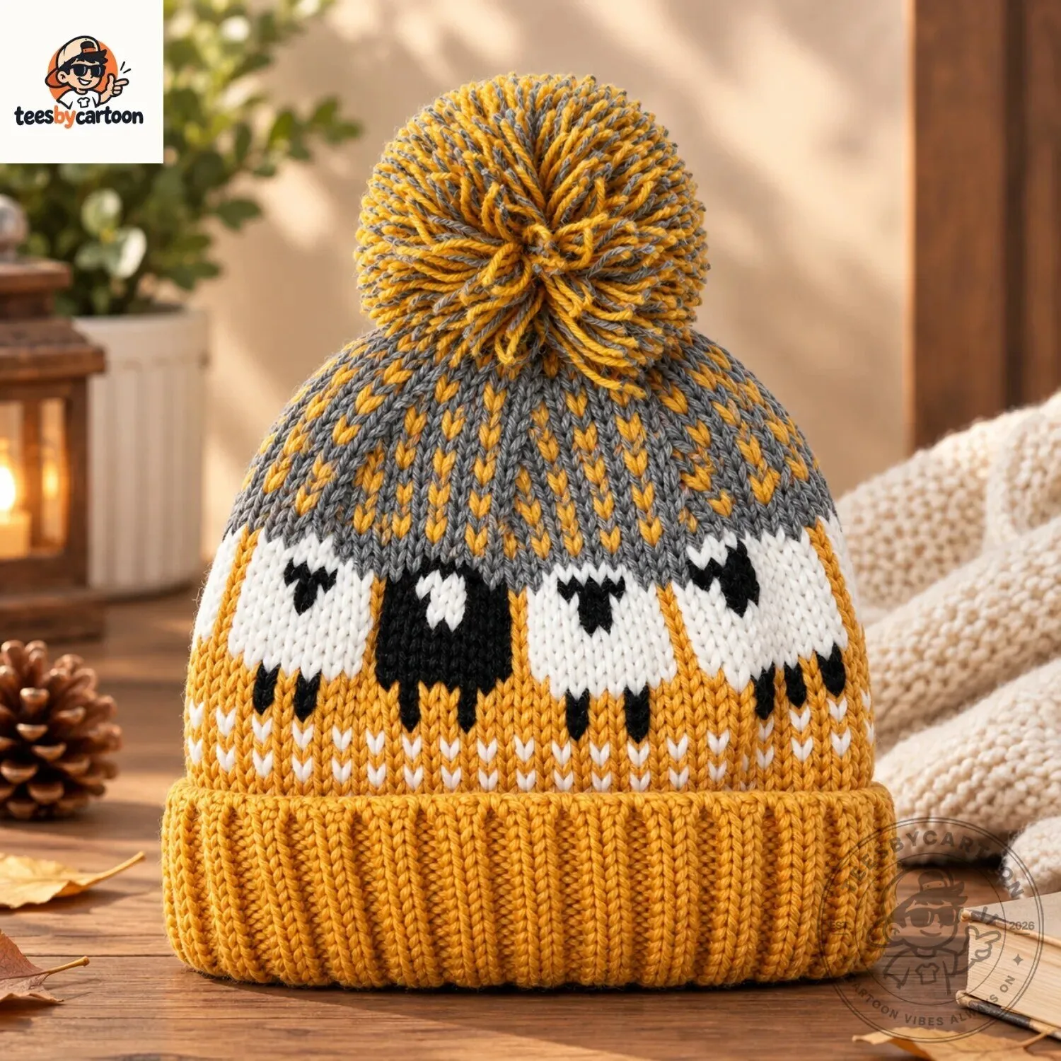 Chunky Knitted Sheep Bobble Hat 4 Chunky Knitted Sheep Bobble Hat