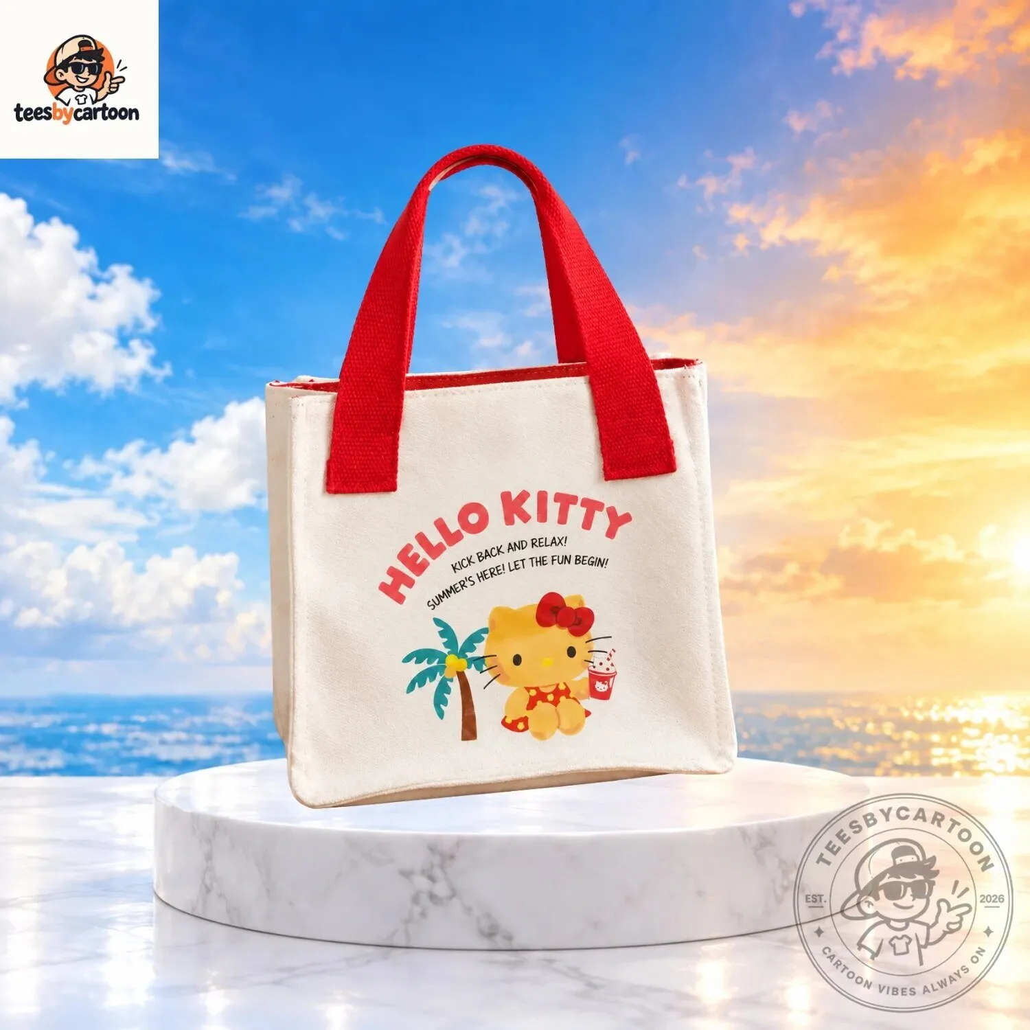 Suntanned Gyaru Hello Kitty Summer Beach Mini Canvas Tote Bag