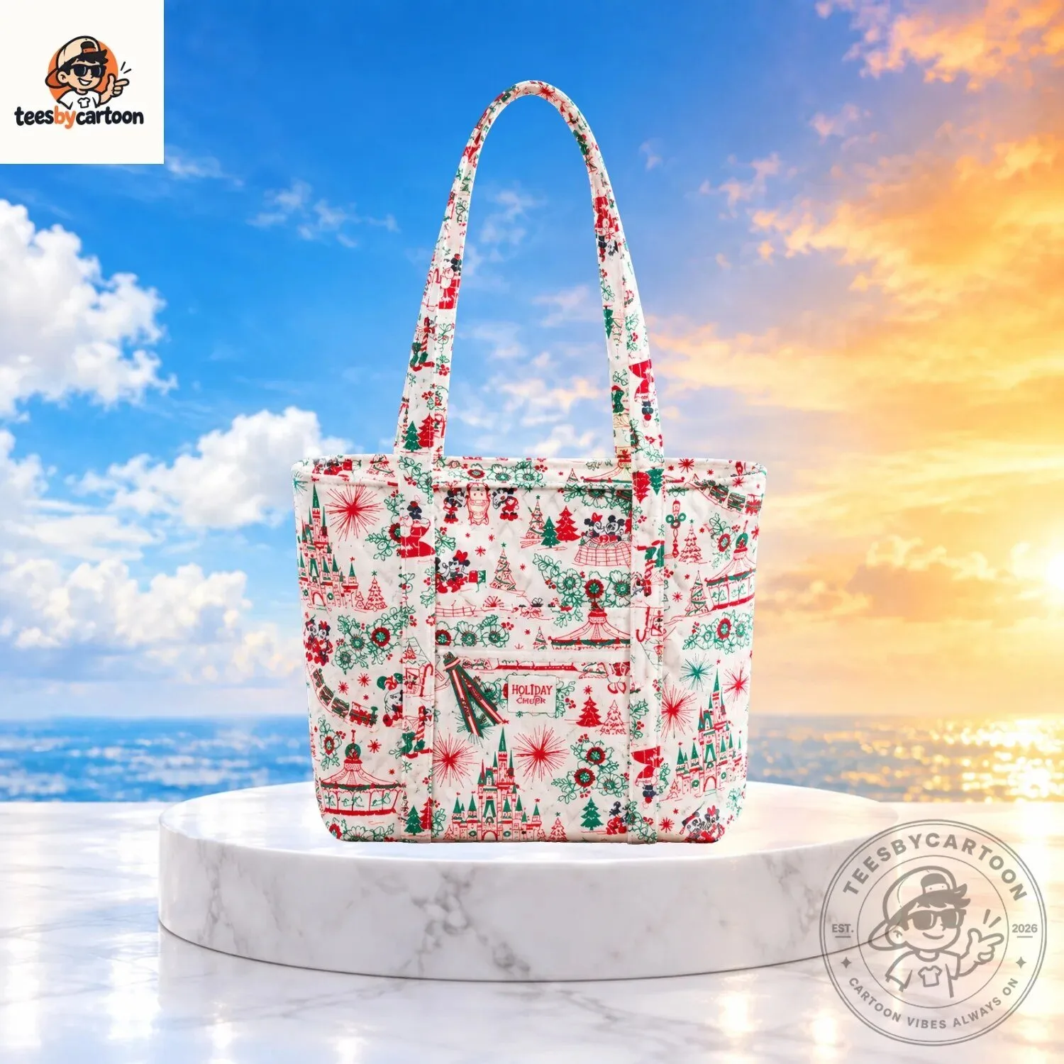 Mickey and Minnie Disney Hallmark Holiday Ever After Cotton Tote Bag