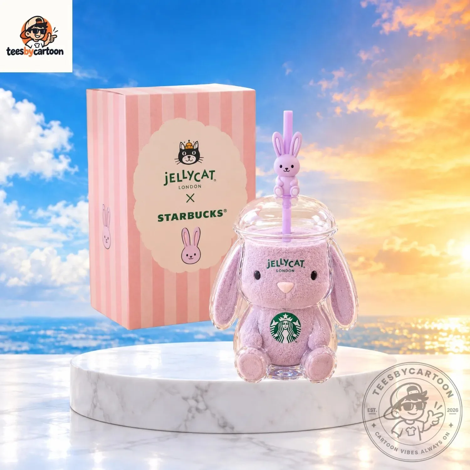 Cute Lavender Jellycat Bashful Bunny x Starbucks Tumbler