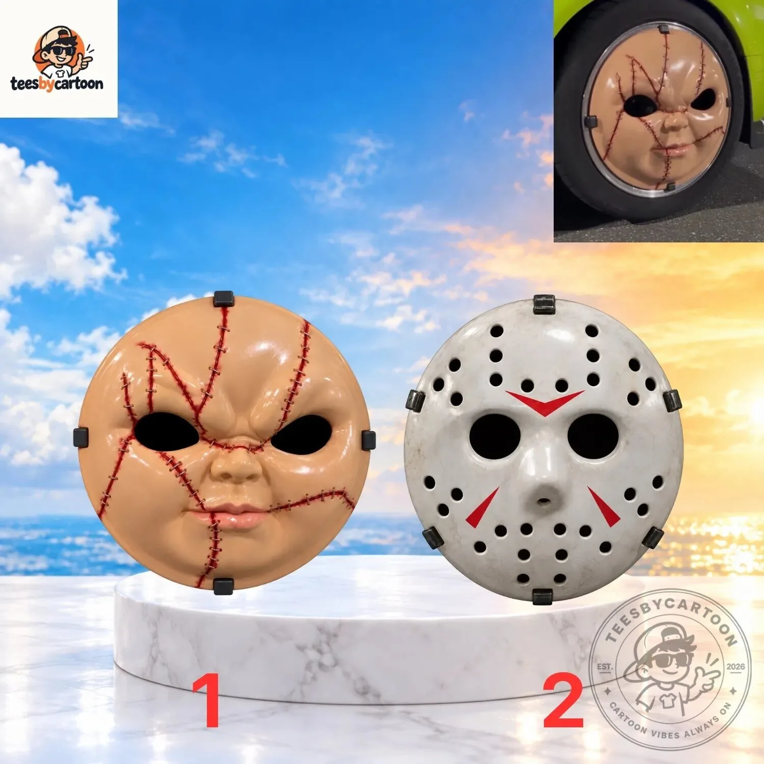 Jason Voorhees And Chucky Custom Car Wheel Hubcaps Covers Rim Skin