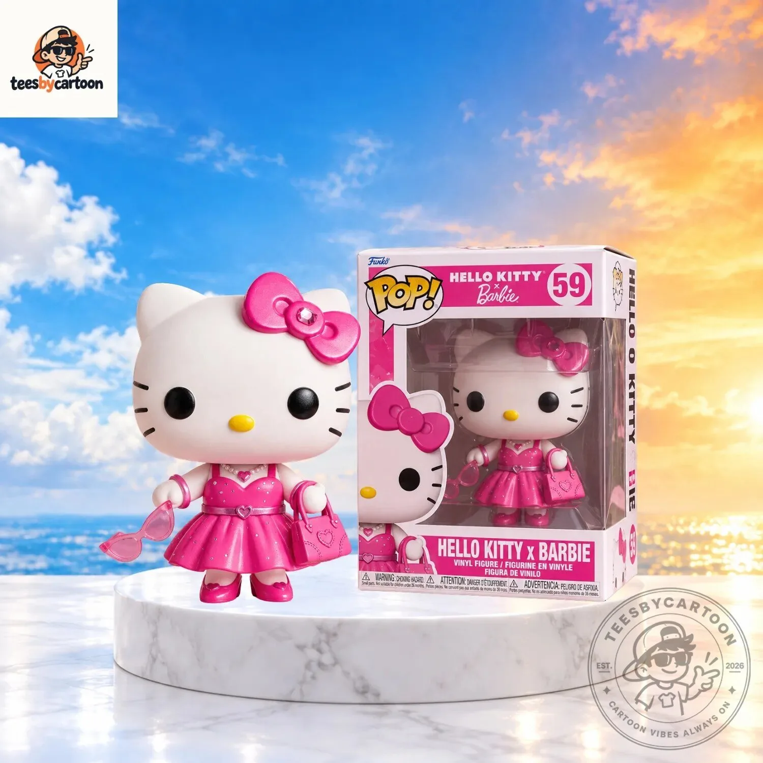 Hello Kitty X Barbie Pink Fashion Movie Crossover Custom Funko Pop Figure