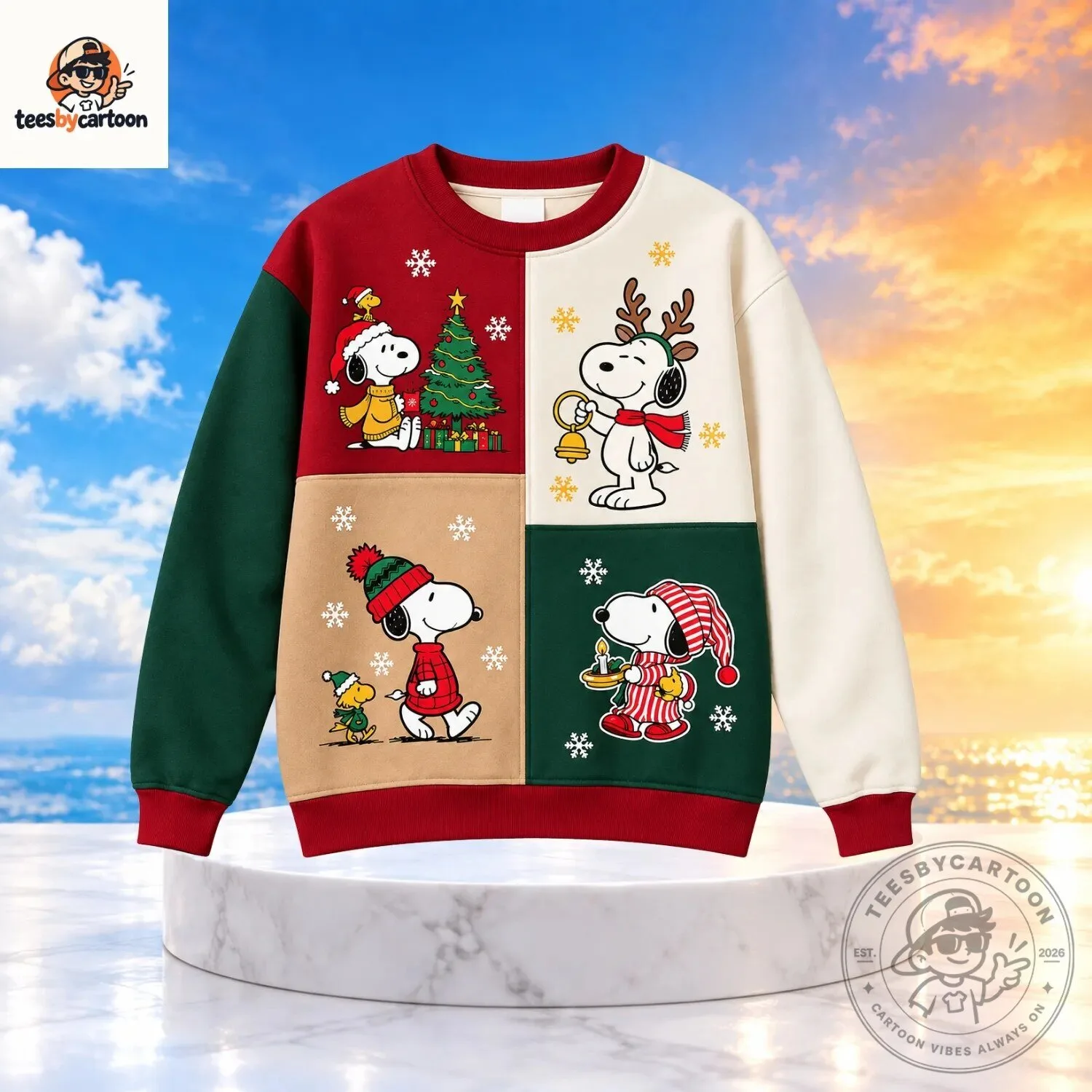 Snoopy Peanuts Cute Color Block Christmas Sweatshirt