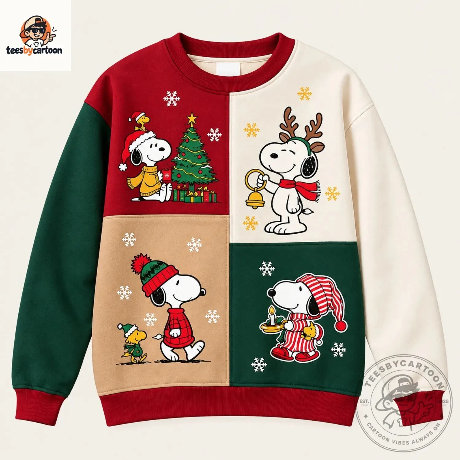 Snoopy Peanuts Cute Color Block Christmas Sweatshirt 4 Snoopy Peanuts Cute Color Block Christmas Sweatshirt
