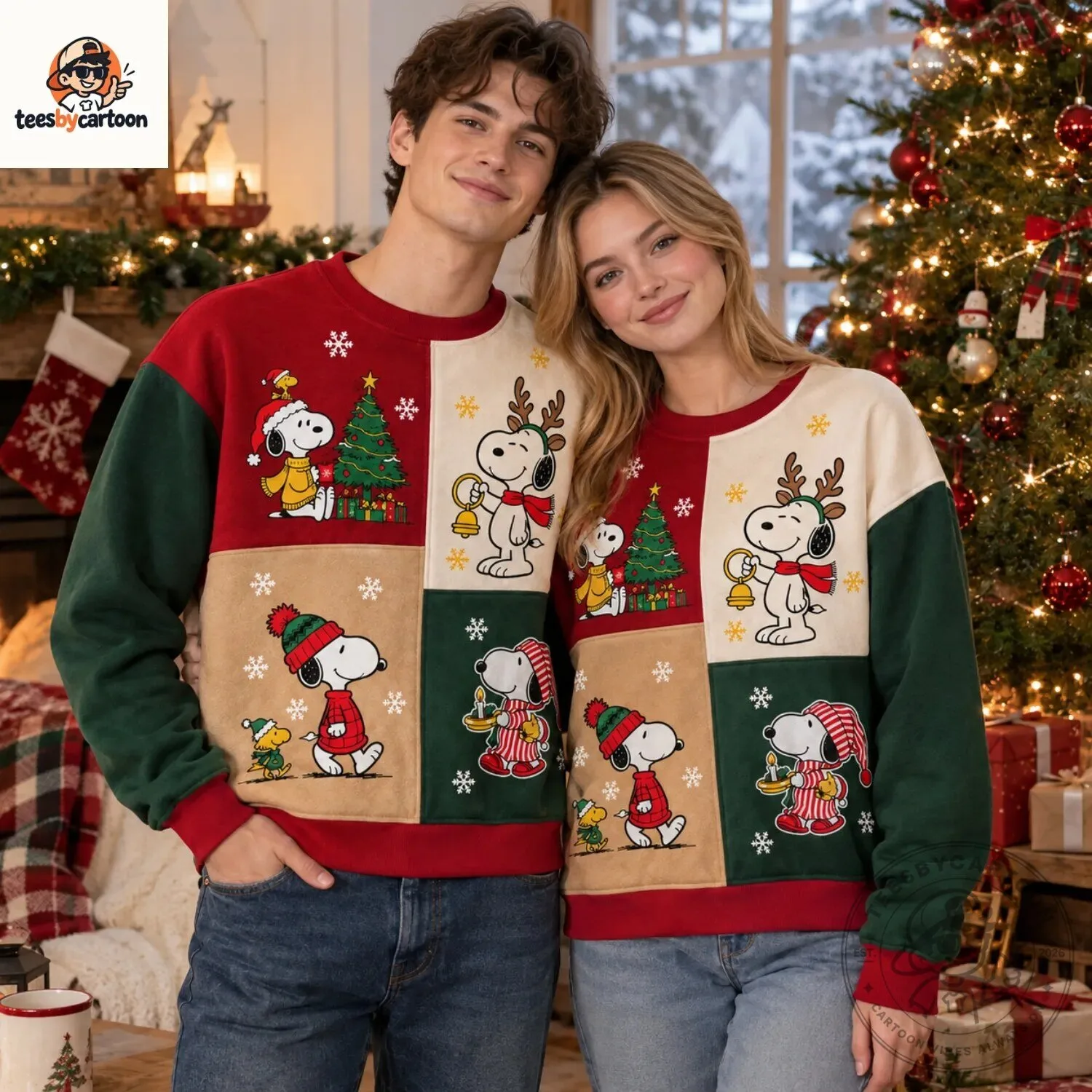 Snoopy Peanuts Cute Color Block Christmas Sweatshirt 5 Snoopy Peanuts Cute Color Block Christmas Sweatshirt