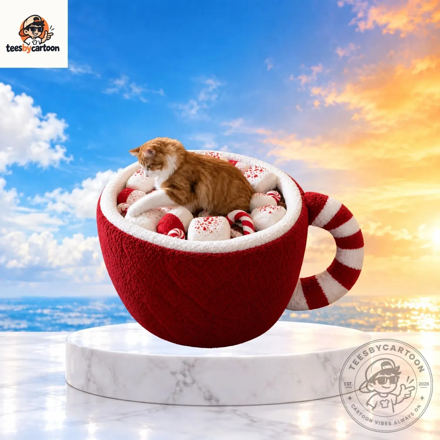 Christmas Hot Cocoa Mug Cat Bed