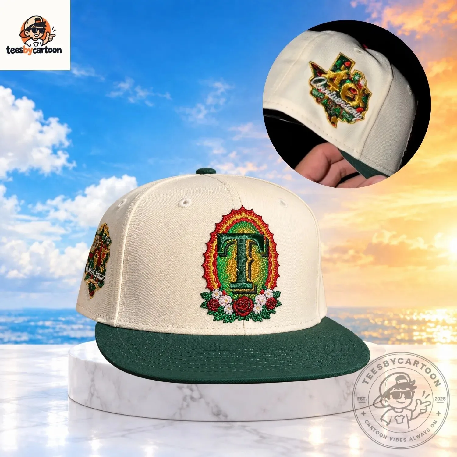 Texas Rangers x Virgen De Guadalupe Custom Embroidered Cap