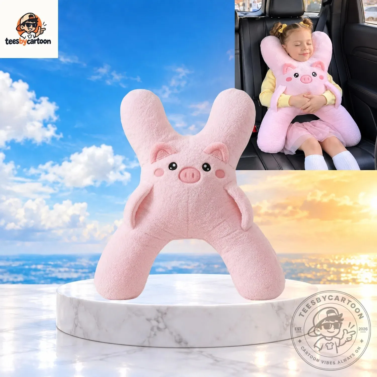 Cute Pink Pig Plush Car Seat Headrest Pillow