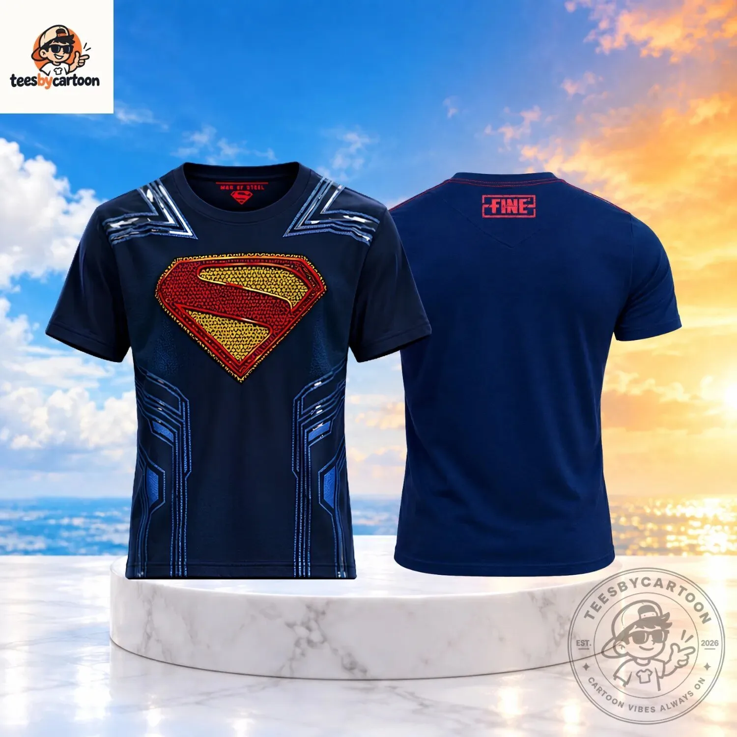 Navy Blue Superman Tech Armor T-Shirt with S Shield