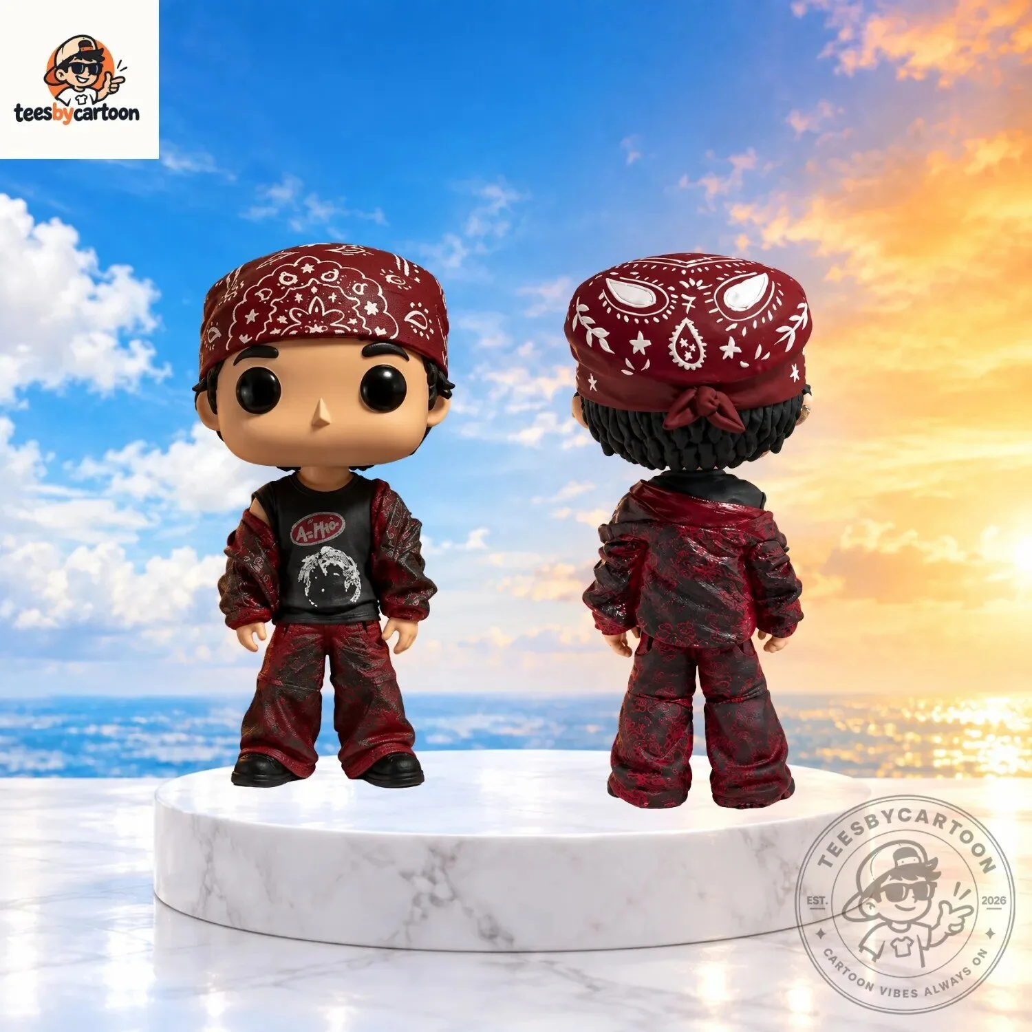Jungkook BTS Red Paisley Bandana & Hip-Hop Streetwear Outfit Figure