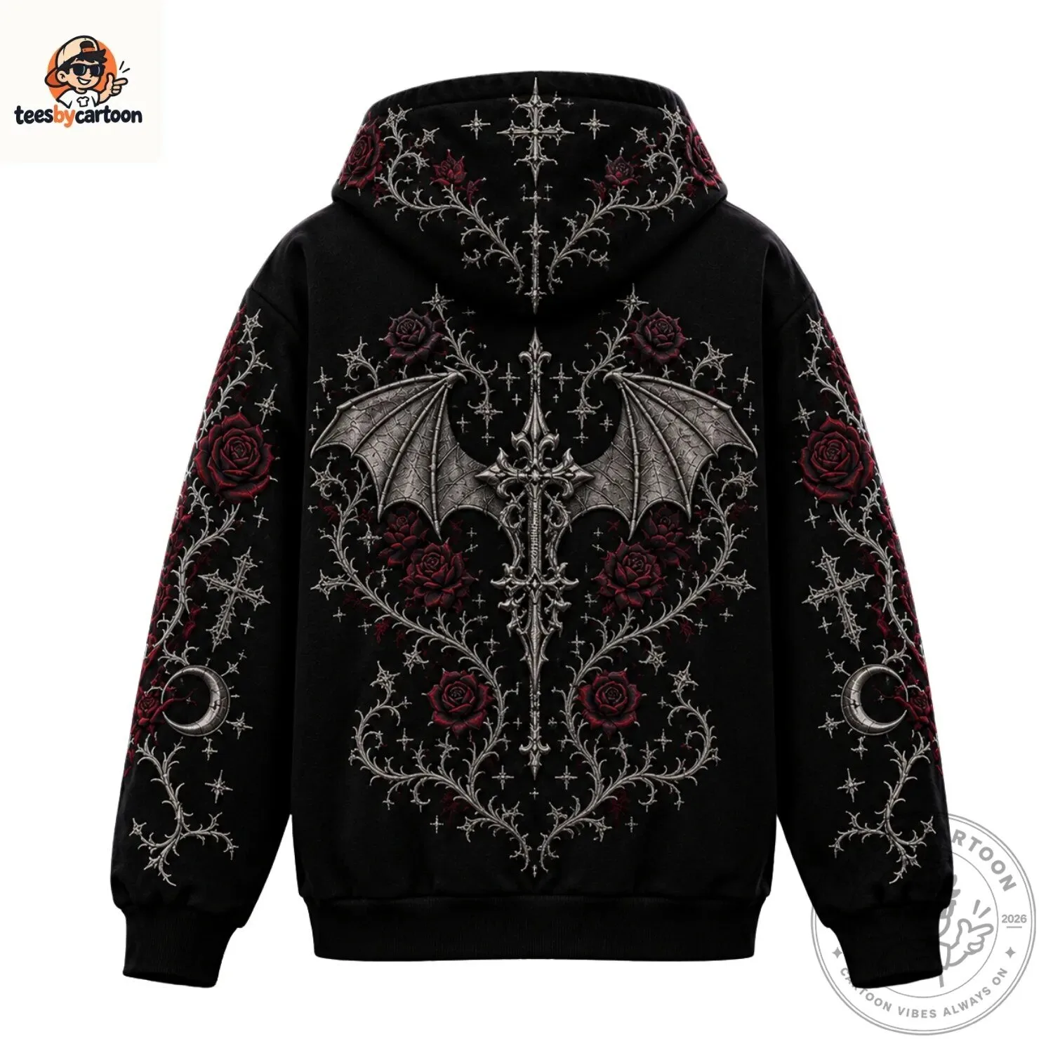 Gothic Bat Wing Rose Skeleton Zip Up Hoodie 6 Gothic Bat Wing Rose Skeleton Zip Up Hoodie