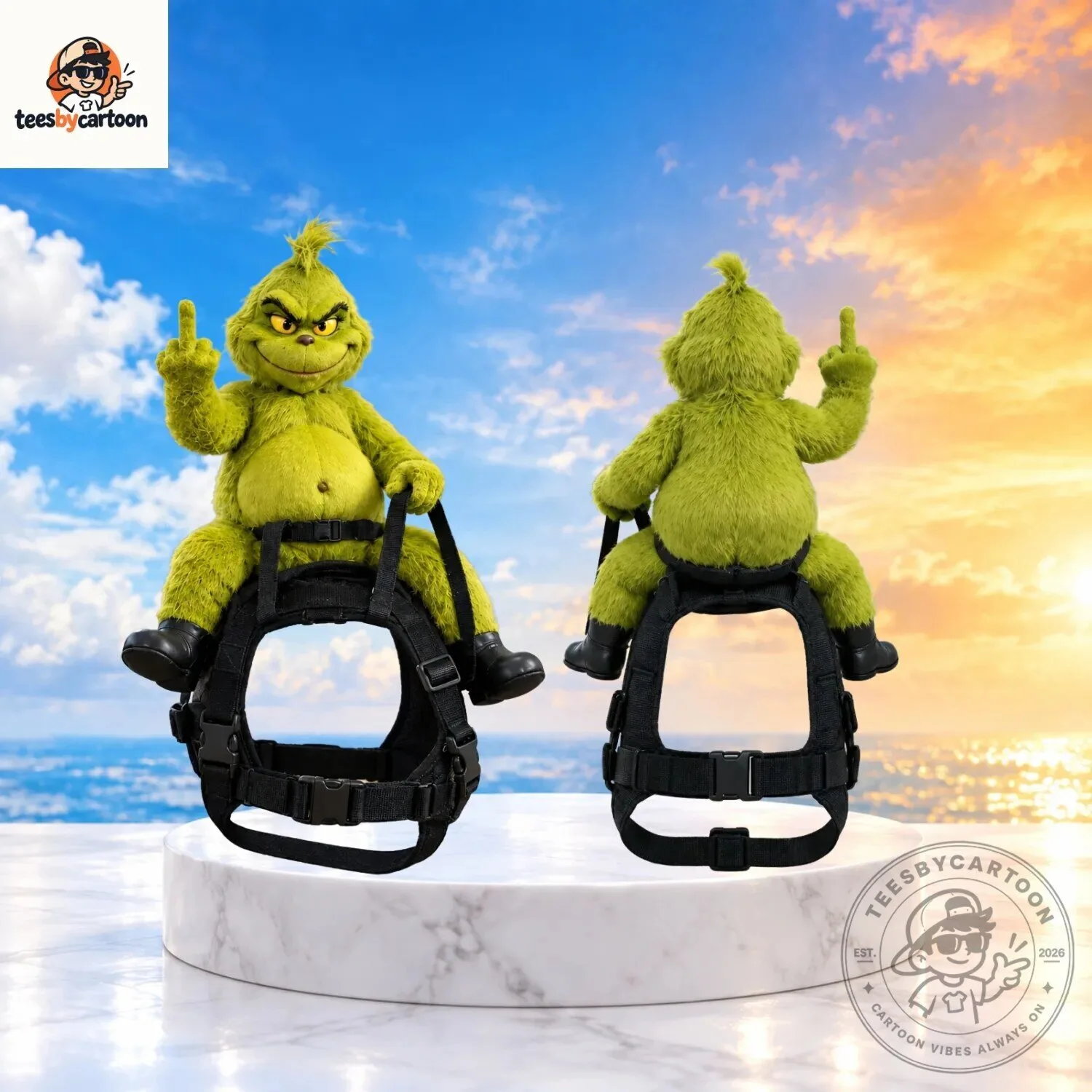 Funny Grinch Dog & Cat Harness Rider Doll