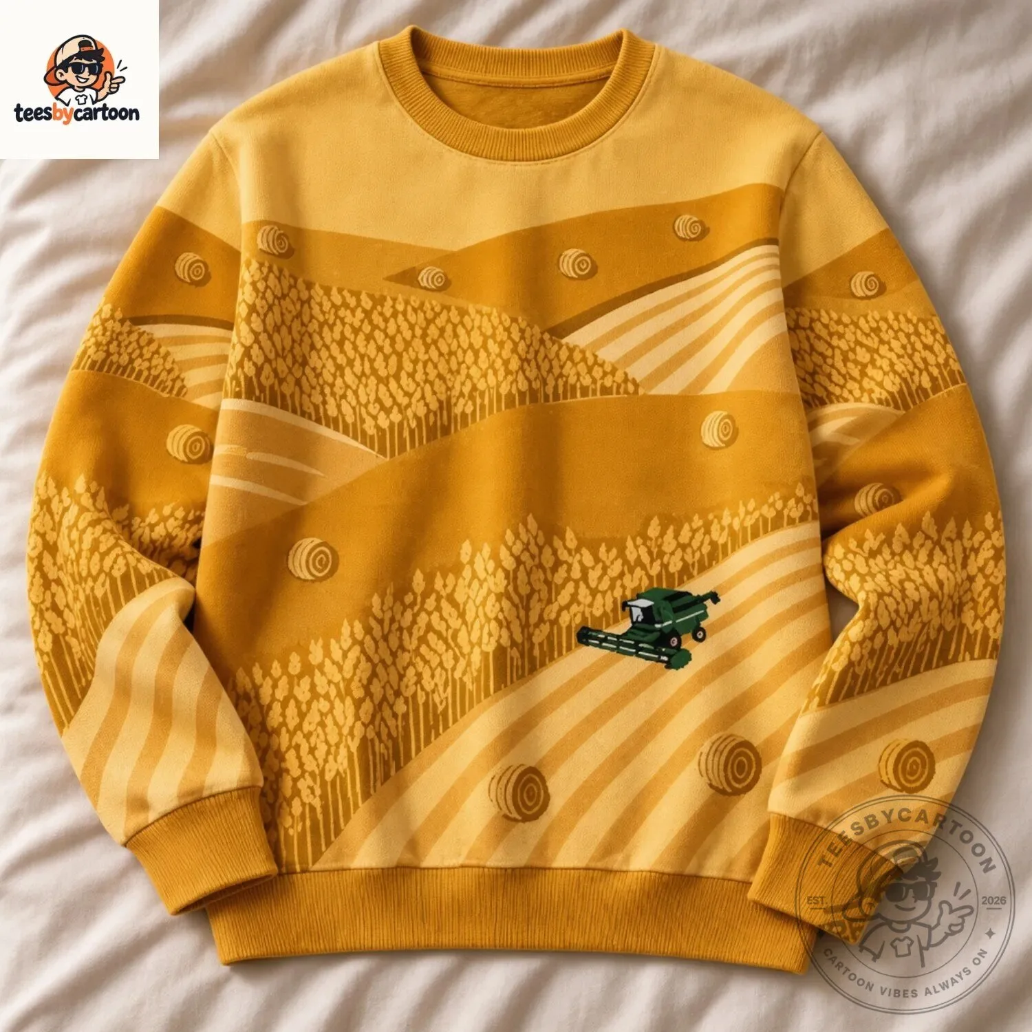 Vintage Wheat Field Combine Harvester Sunset Landscape Sweater 5 Vintage Wheat Field Combine Harvester Sunset Landscape Sweater