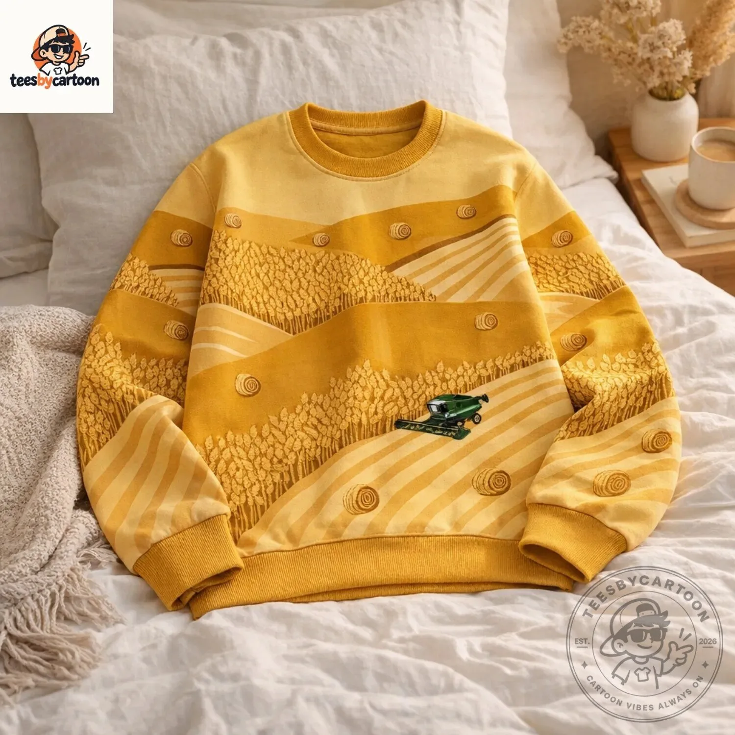 Vintage Wheat Field Combine Harvester Sunset Landscape Sweater 6 Vintage Wheat Field Combine Harvester Sunset Landscape Sweater