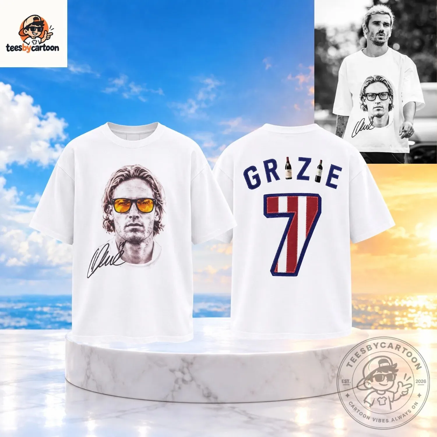 Antoine Griezmann Wearing Olivier Giroud Grazie 7 Graphic T-shirt