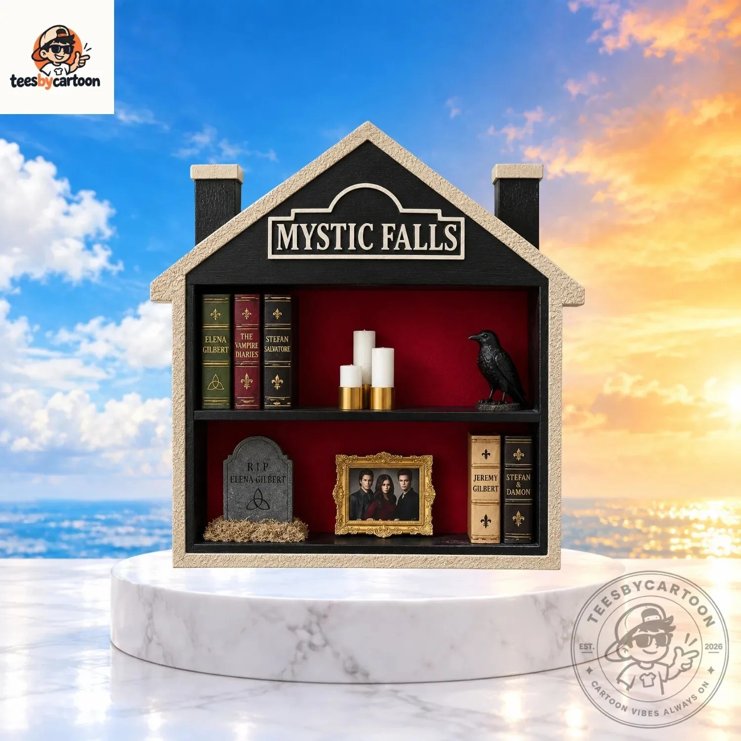 Mystic Falls Vampire Diaries Miniature Bookshelf Diorama Wooden Wall Decor 3 Mystic Falls Vampire Diaries Miniature Bookshelf Diorama Wooden Wall Decor