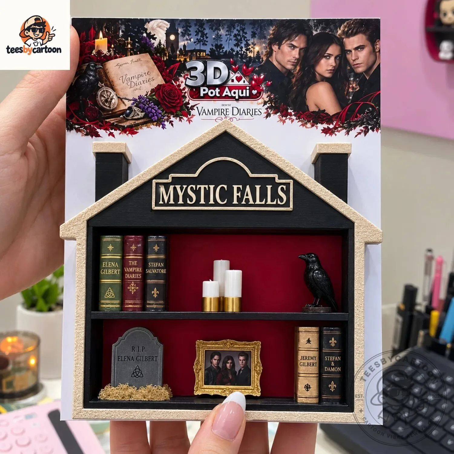 Mystic Falls Vampire Diaries Miniature Bookshelf Diorama Wooden Wall Decor 4 Mystic Falls Vampire Diaries Miniature Bookshelf Diorama Wooden Wall Decor