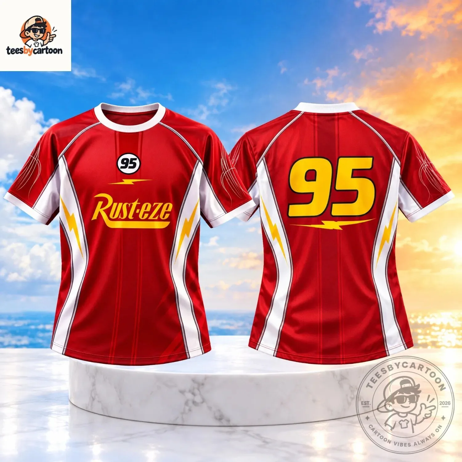 Lightning McQueen Rust-eze 95 Custom Racing Jersey Shirt