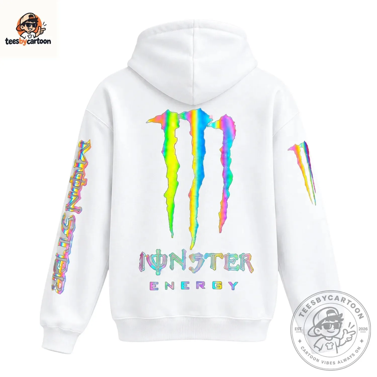 Monster Energy Rainbow Holographic Logo Hoodie 6 Monster Energy Rainbow Reflective Hoodie