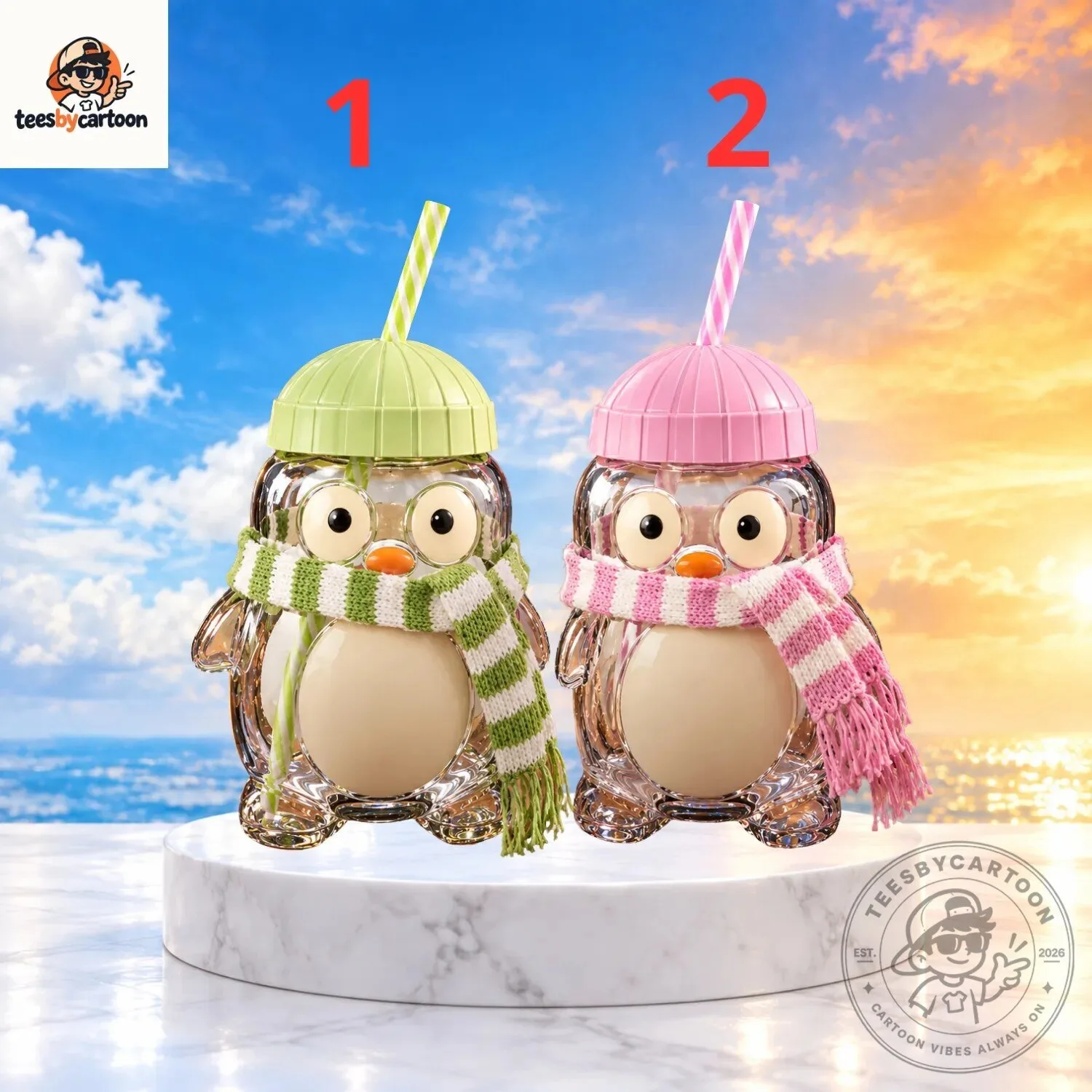 ALDI Cute Christmas Penguin Glass Water Bottle 2 ALDI Cute Christmas Penguin Glass Water Bottle