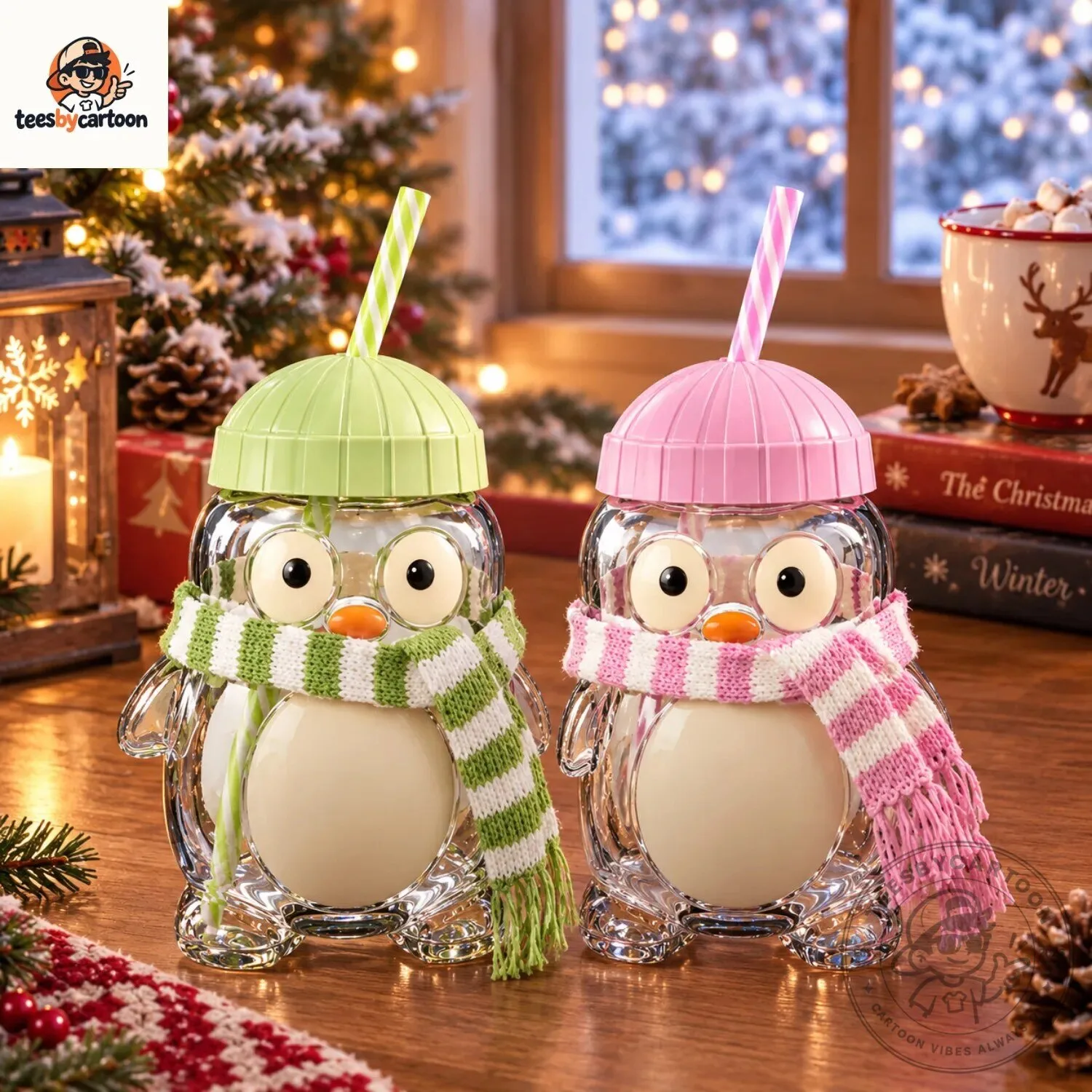 ALDI Cute Christmas Penguin Glass Water Bottle 3 ALDI Cute Christmas Penguin Glass Water Bottle