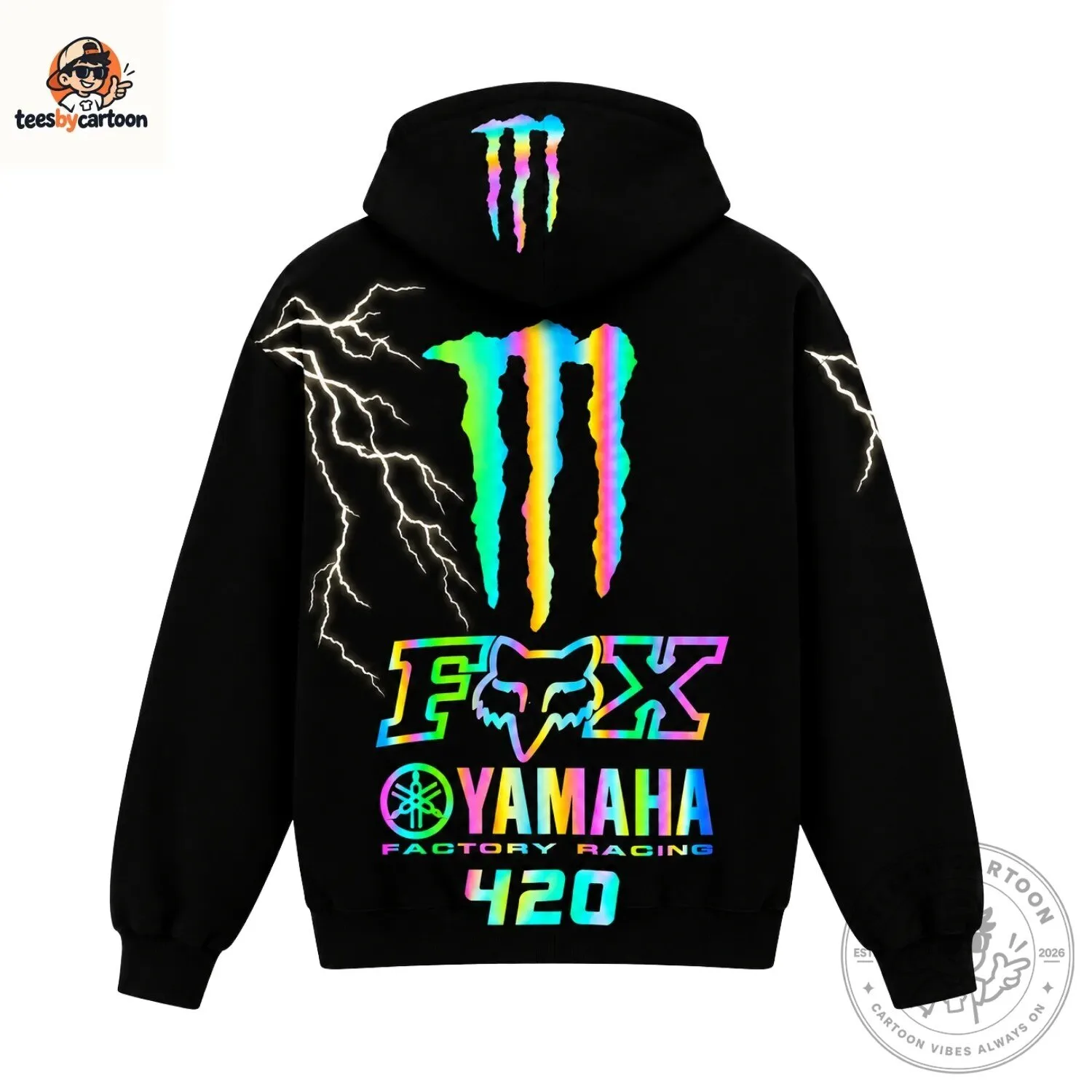 Monster Energy X Fox Racing Yamaha Factory Racing Lightning 420 Rainbow Graphic Hoodie 7 Monster Energy X Fox Racing Yamaha Factory Racing Lightning 420 Rainbow Graphic Hoodie
