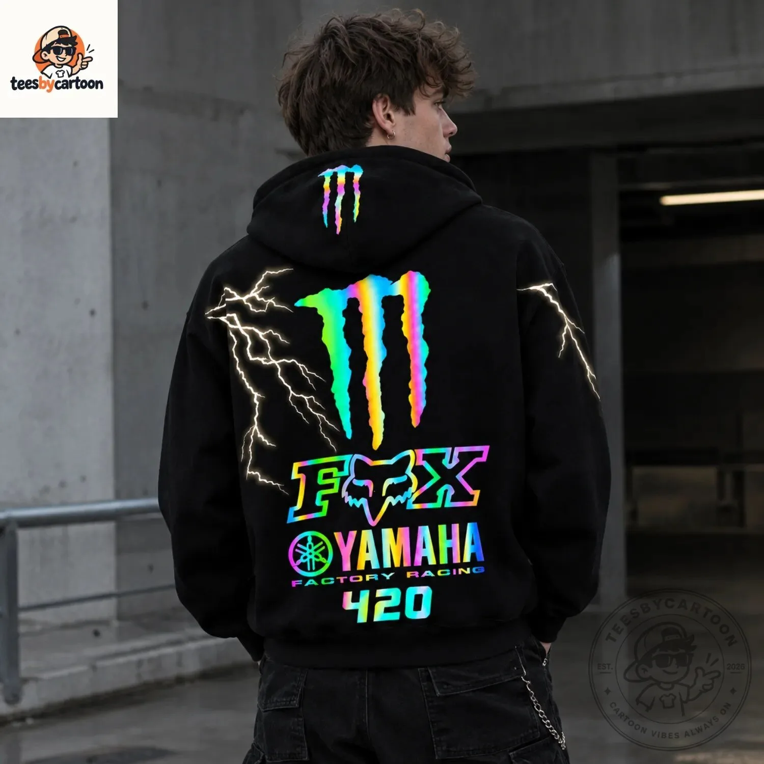 Monster Energy X Fox Racing Yamaha Factory Racing Lightning 420 Rainbow Graphic Hoodie 9 Monster Energy X Fox Racing Yamaha Factory Racing Lightning 420 Rainbow Graphic Hoodie