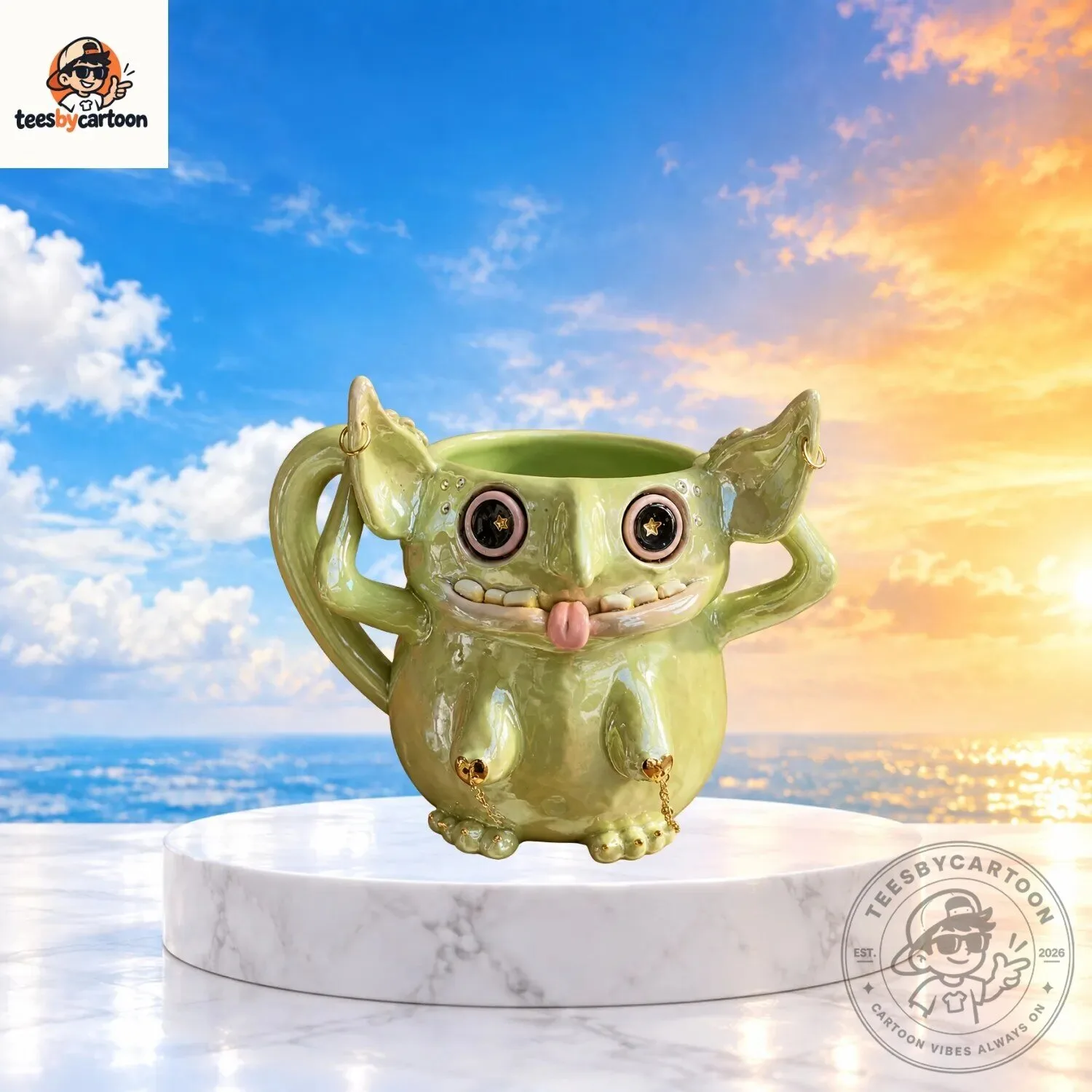 Cute Green Goblin Monster Ceramic Mug