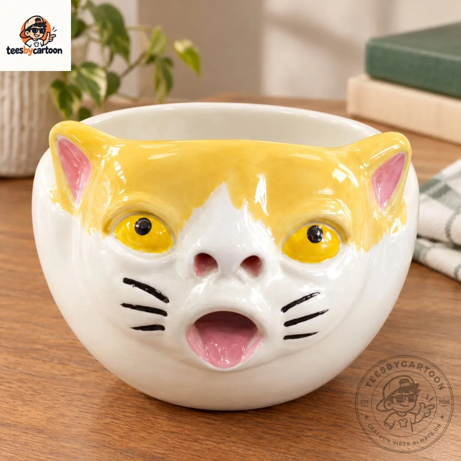 Orange and White Vomiting Cat Ceramic Matcha Bowl 3 Orange and White Vomiting Cat Ceramic Matcha Bowl