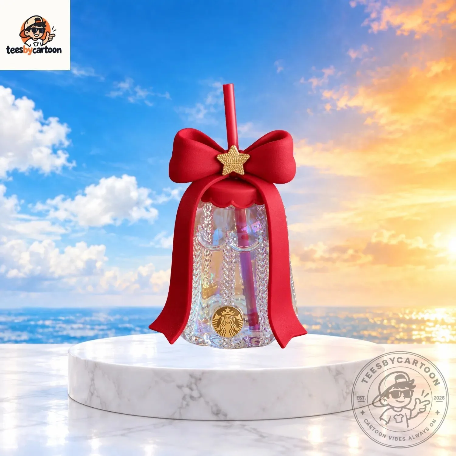 Starbucks Christmas Bell Tumbler With Cute Red Bow Ribbon