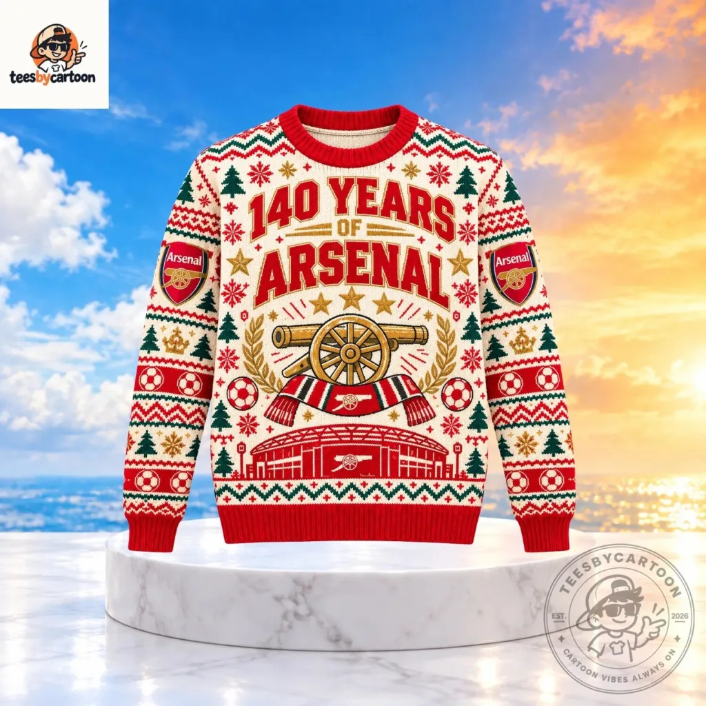 Arsenal FC 140 Years Anniversary Ugly Christmas Sweater Arsenal FC 140 Years Anniversary Ugly Christmas Sweater