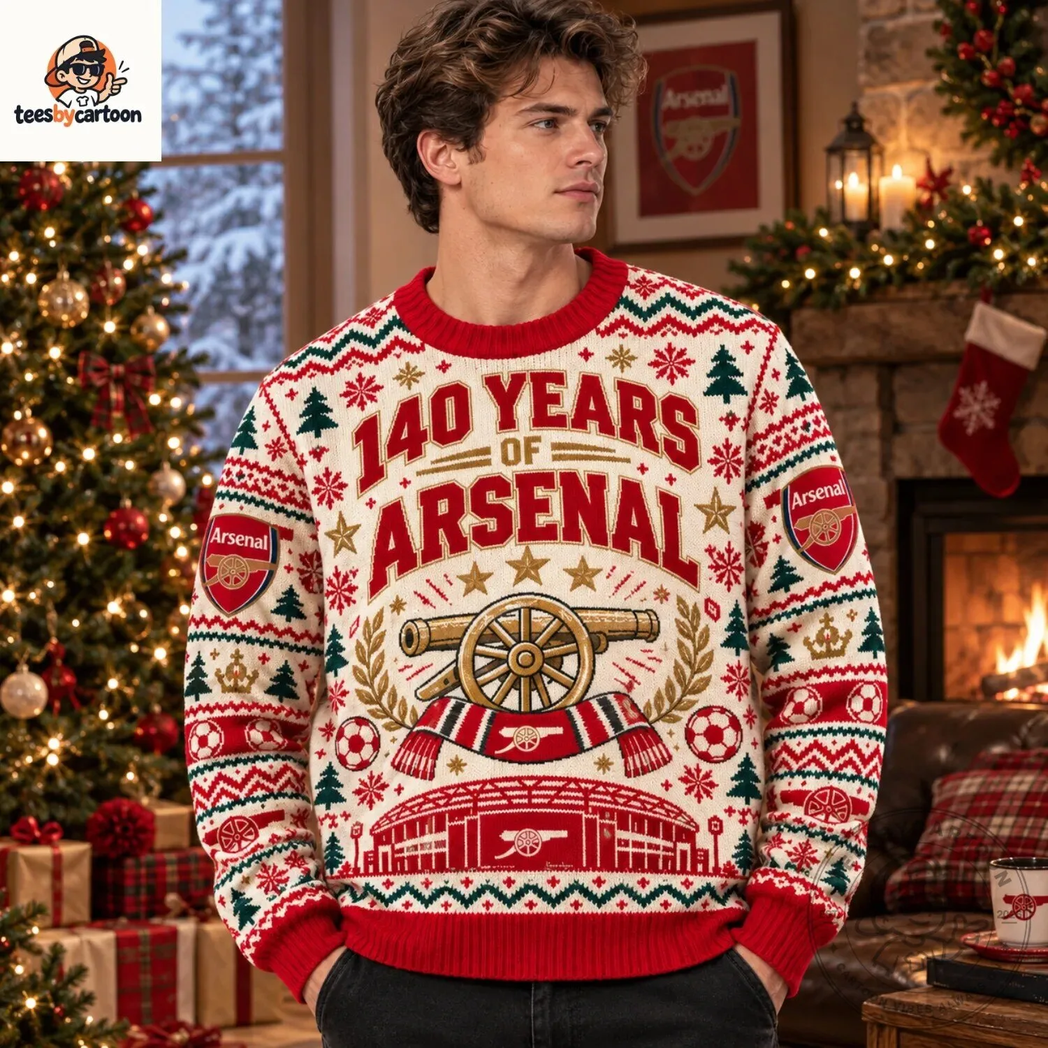 Arsenal FC 140 Years Anniversary Ugly Christmas Sweater 3 Arsenal FC 140 Years Anniversary Ugly Christmas Sweater